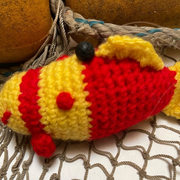 Crochet  Small Pink & Yellow Fish Lava Bead Essential Oil Diffuser Ornament SK - Picture 2 of 5